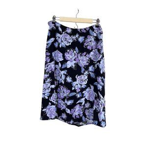 Croft Barrow Coastal Skirt 16 Black Floral Euro Summer Old Money Preppy Classic